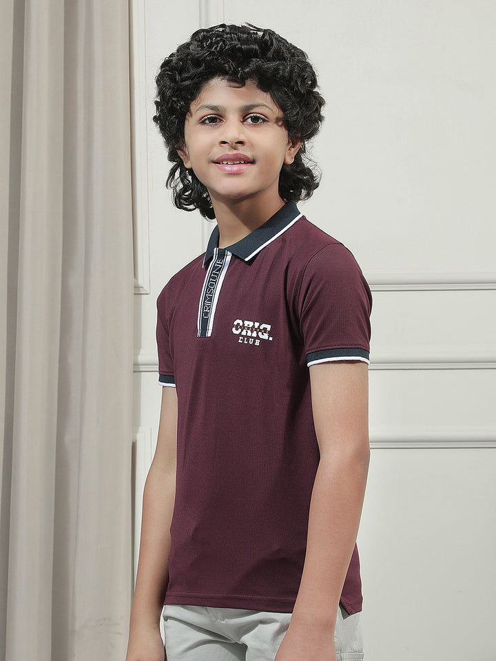 Wine Typographic Polo Neck T-Shirt