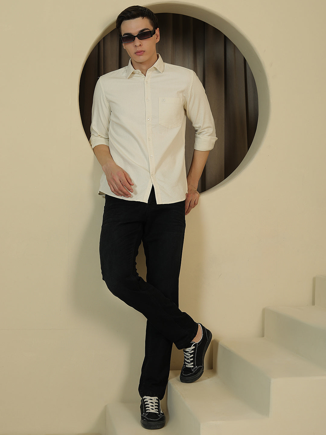 Tailored Taupe Beige Striped Shirt