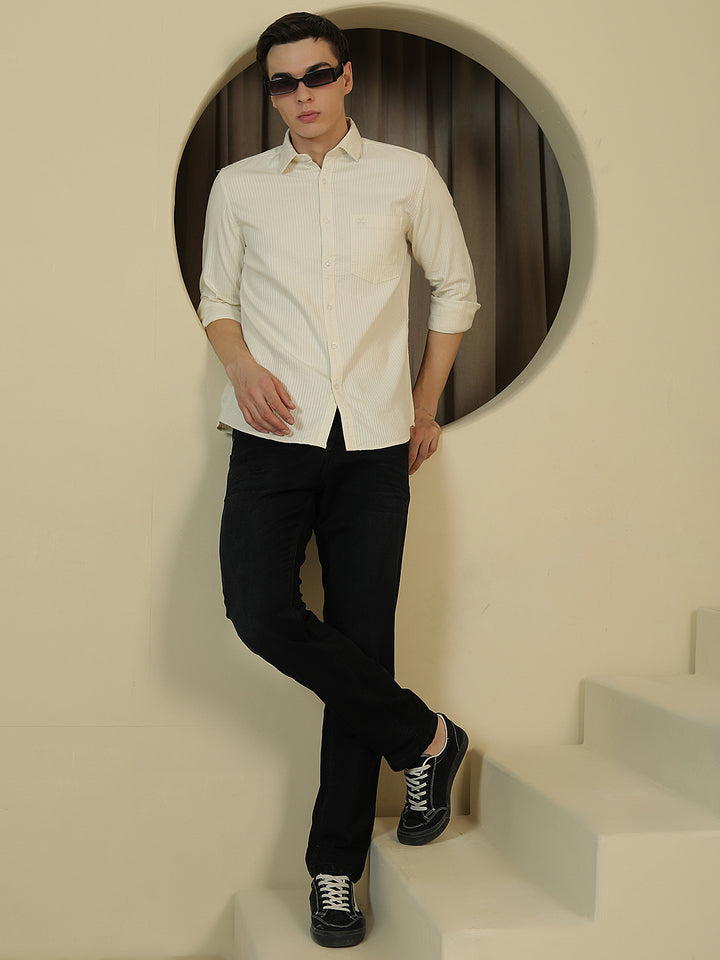 Tailored Taupe Beige Striped Shirt