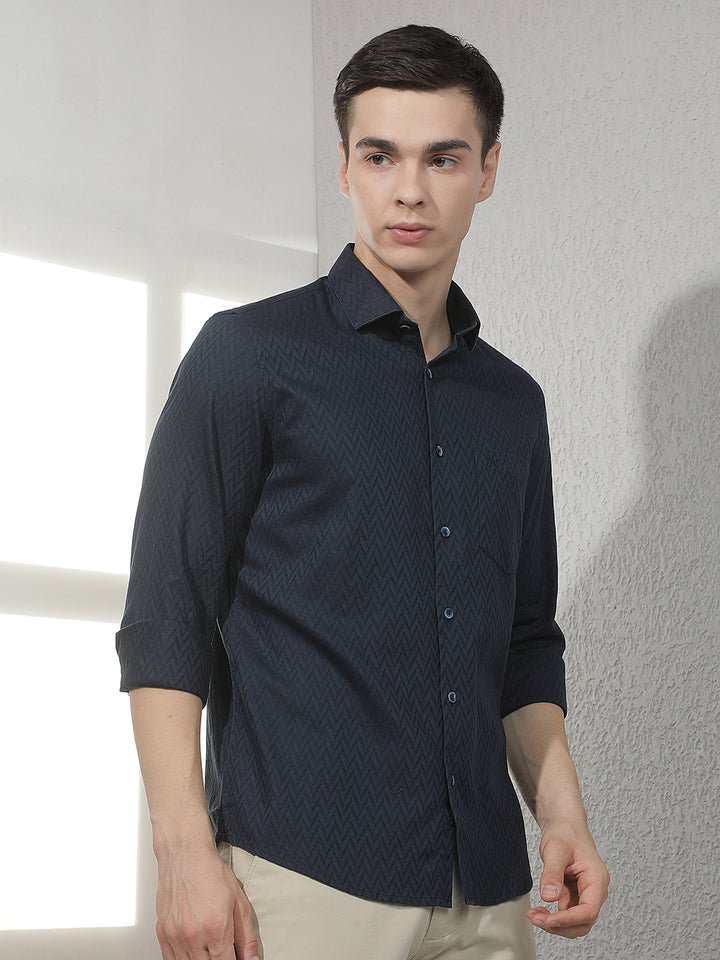 Structured Anchor Blue Navy Blue Shirt