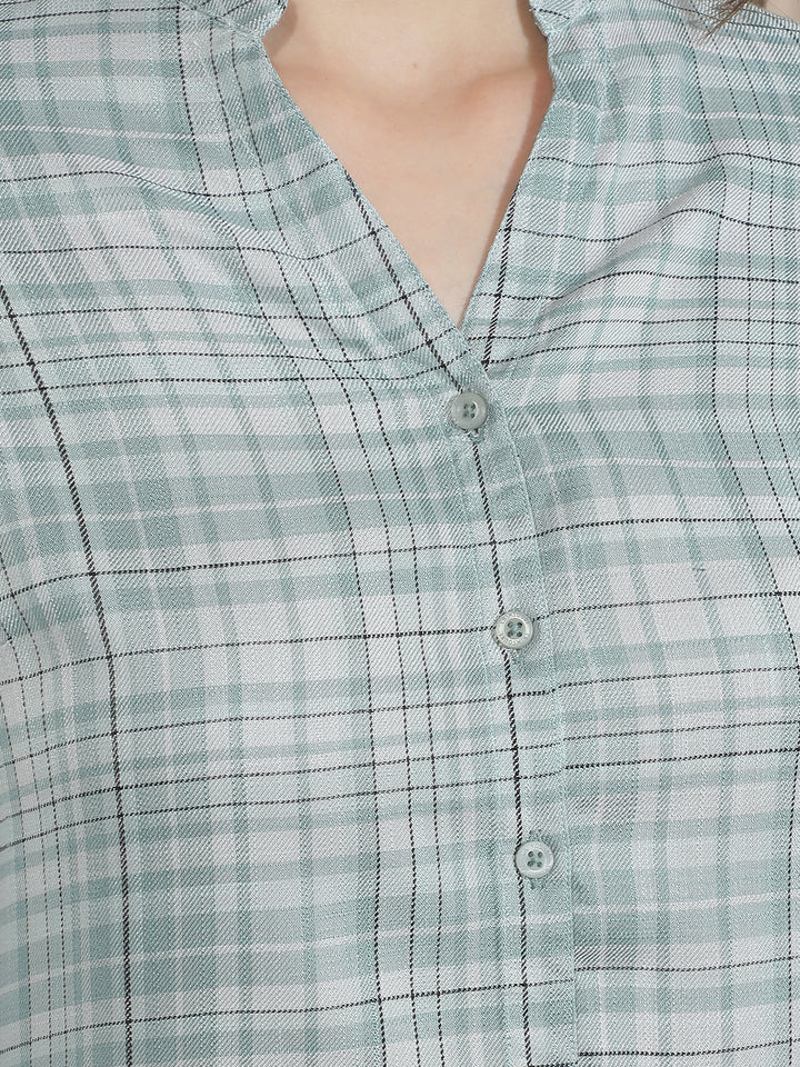 Green Checked V-Neck Shirt