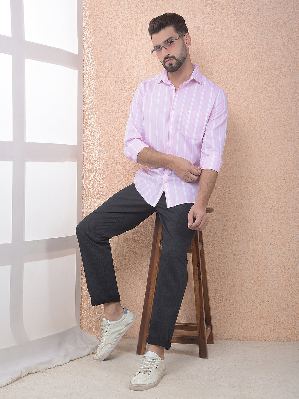 Pink Vertical Striped Shirt