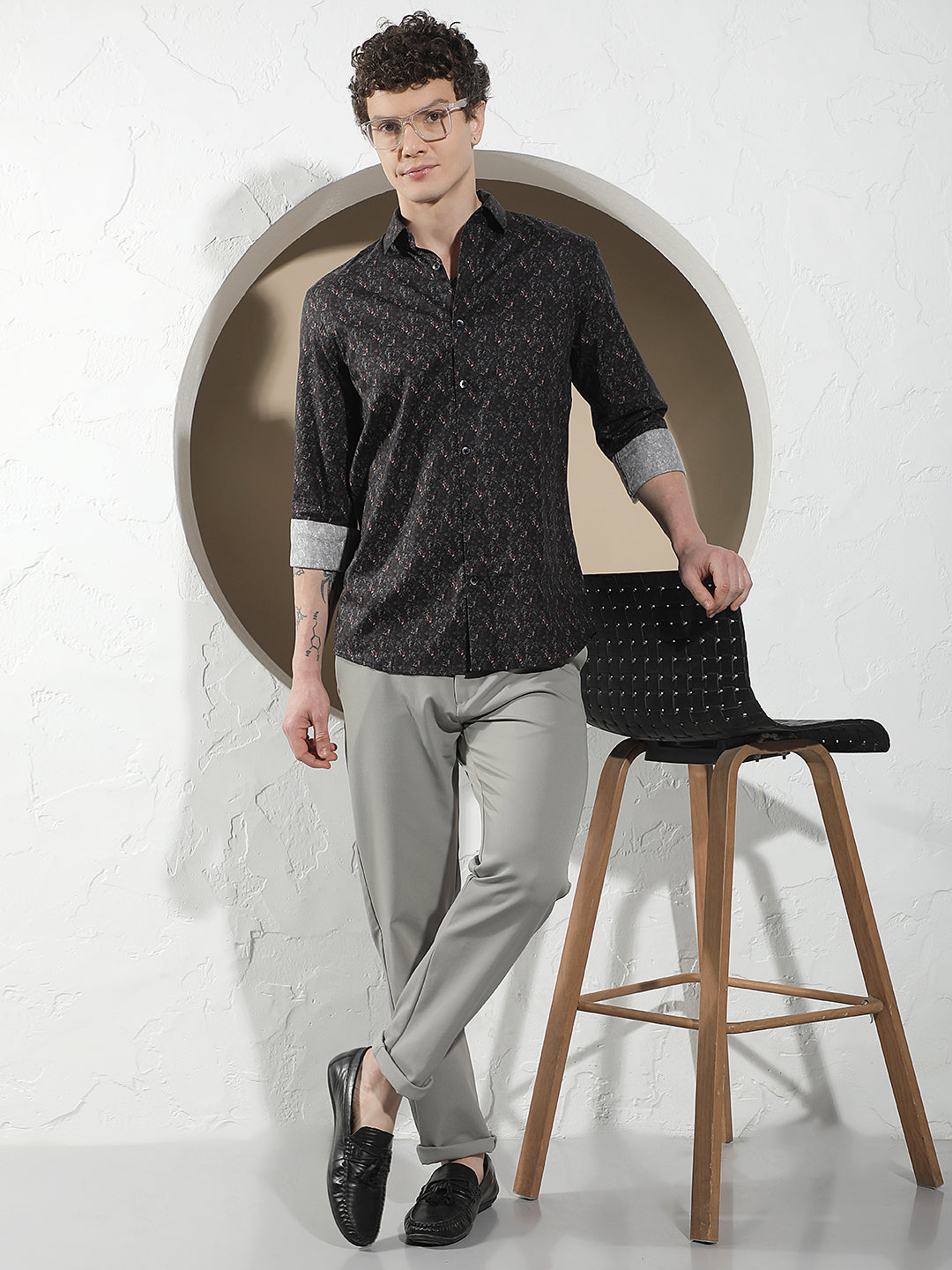 Black Floral Print 100% Cotton Shirt