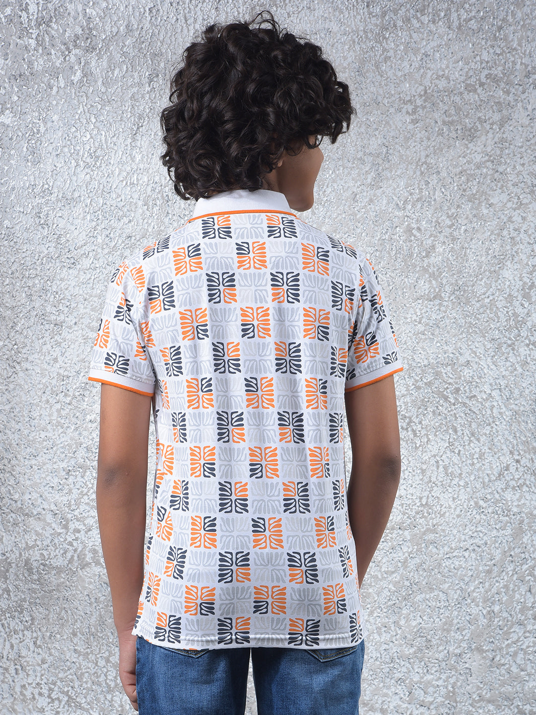 Orange Printed Polo Neck T-Shirt