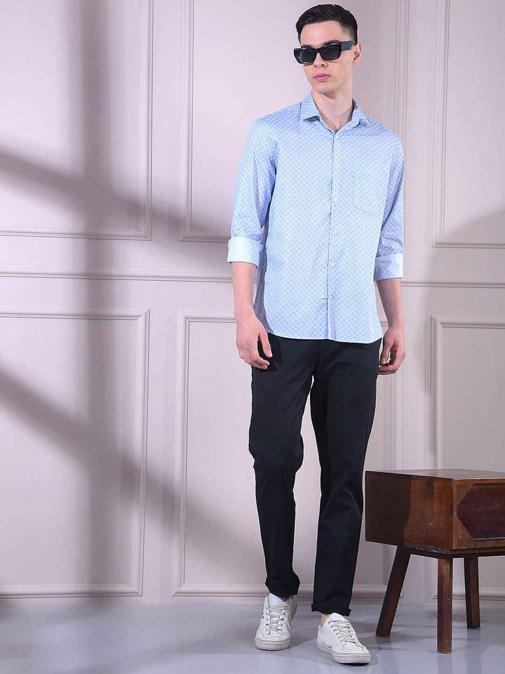 Blue Printed 100% Cotton Shirt