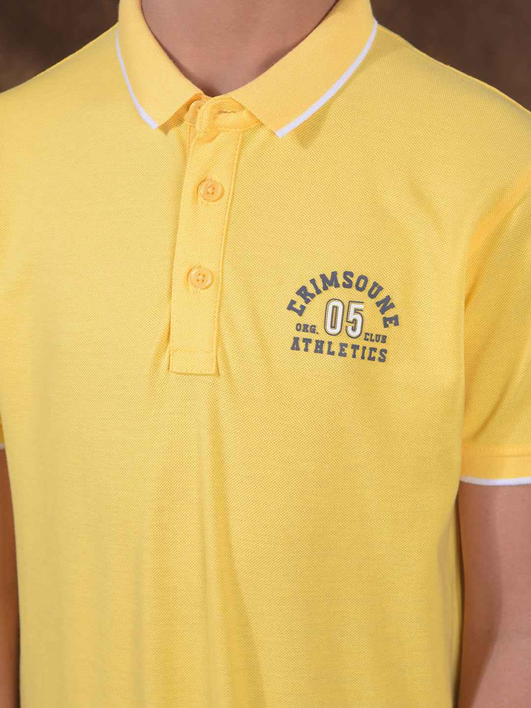 Yellow Typographic Print Polo Neck T-Shirt