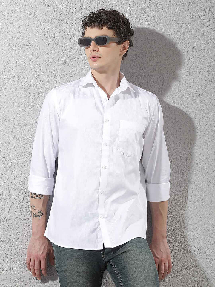 White Jacquard 100% Cotton Shirt