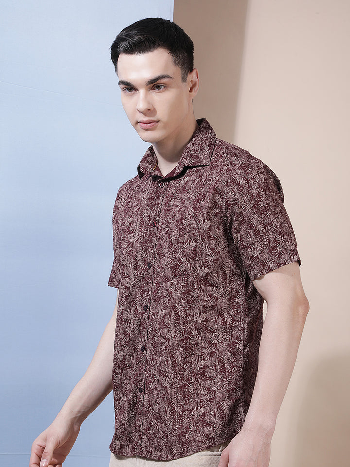Maroon Floral Print Shirt