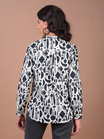Black Printed V-Neck Shirt