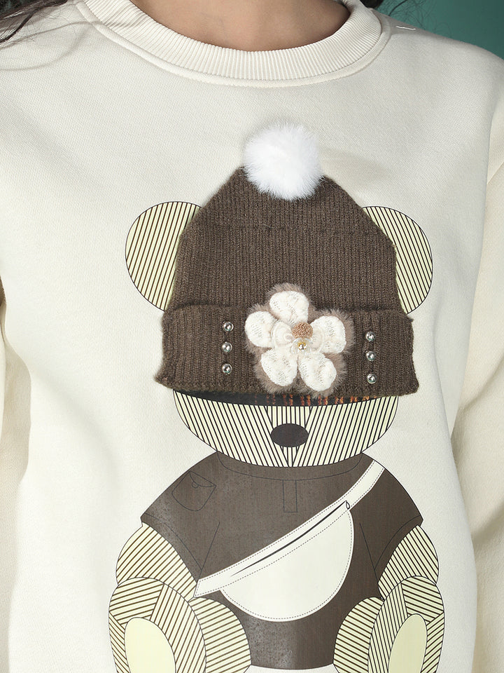 Beige Embroidered Sweatshirt