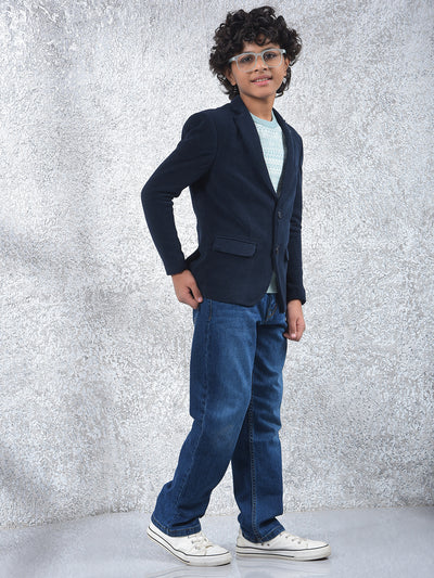 Navy Blue Notched Lapel Blazer