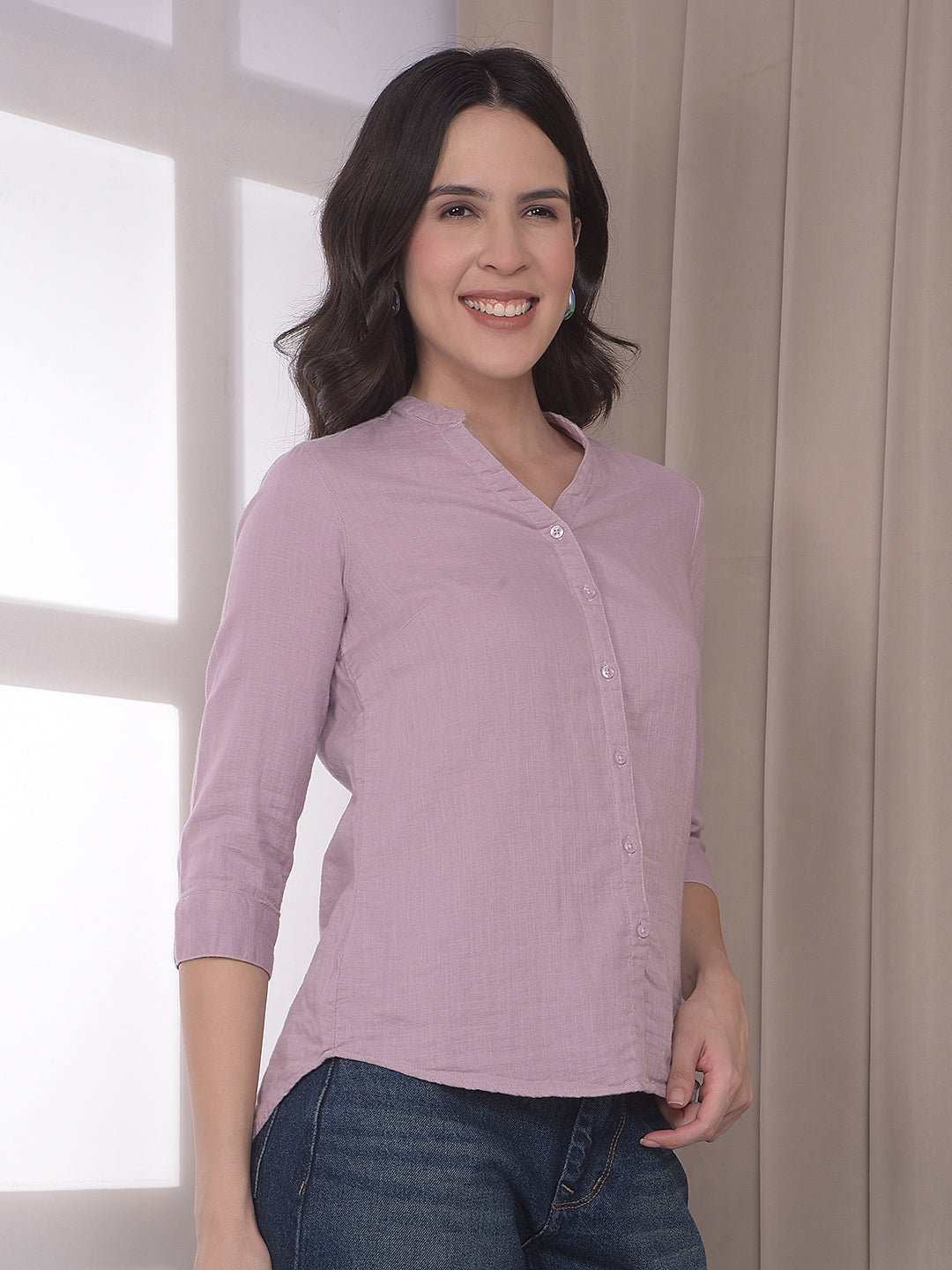Purple V-Neck 100% Cotton Shirt