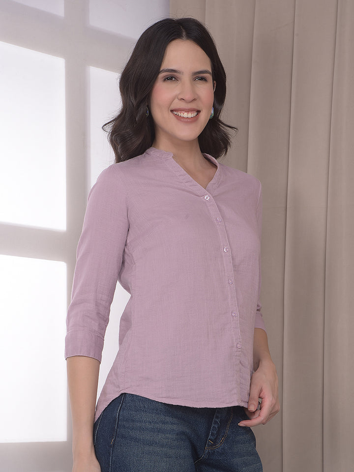 Purple V-Neck 100% Cotton Shirt