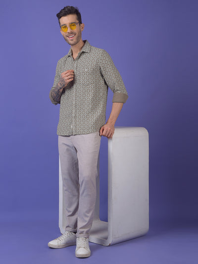 Olive Printed 100% Cotton Shirt