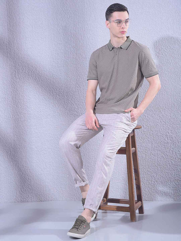 Khaki Vertical Striped Travel Fit Trousers