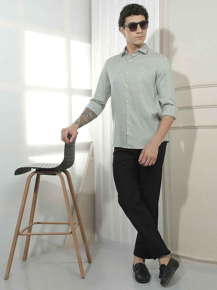 Green Casual Linen Shirt