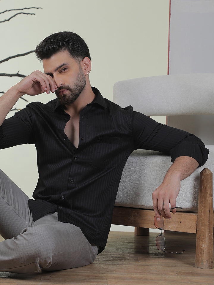 100% Cotton Black Horizontal Stripes Shirt