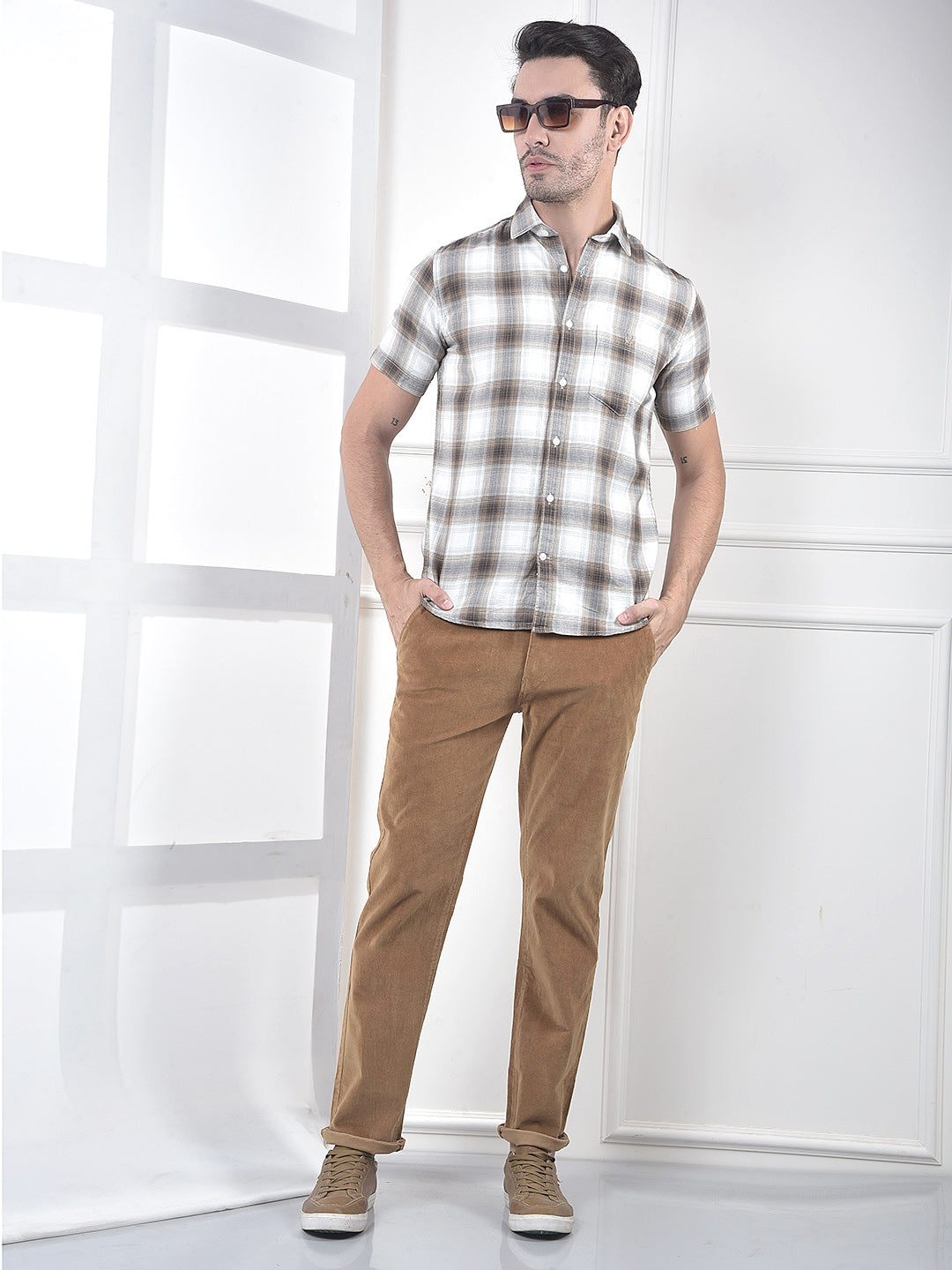 Brown Checked 100% Cotton Shirt