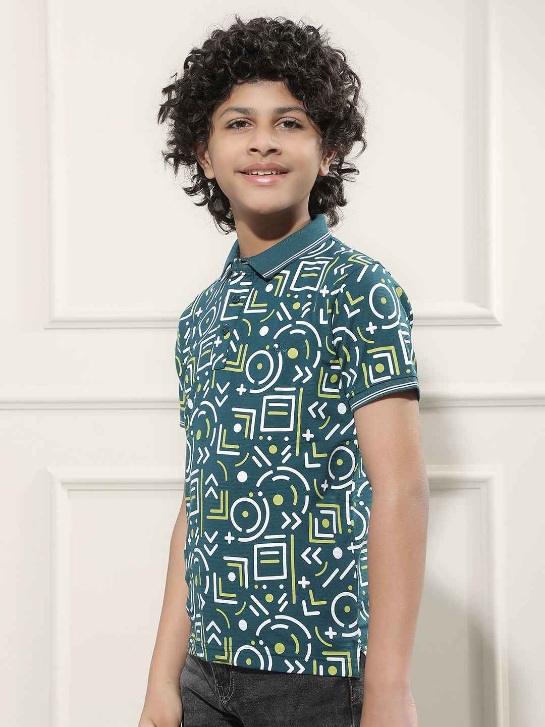 Geometric Print Green Polo T-Shirt