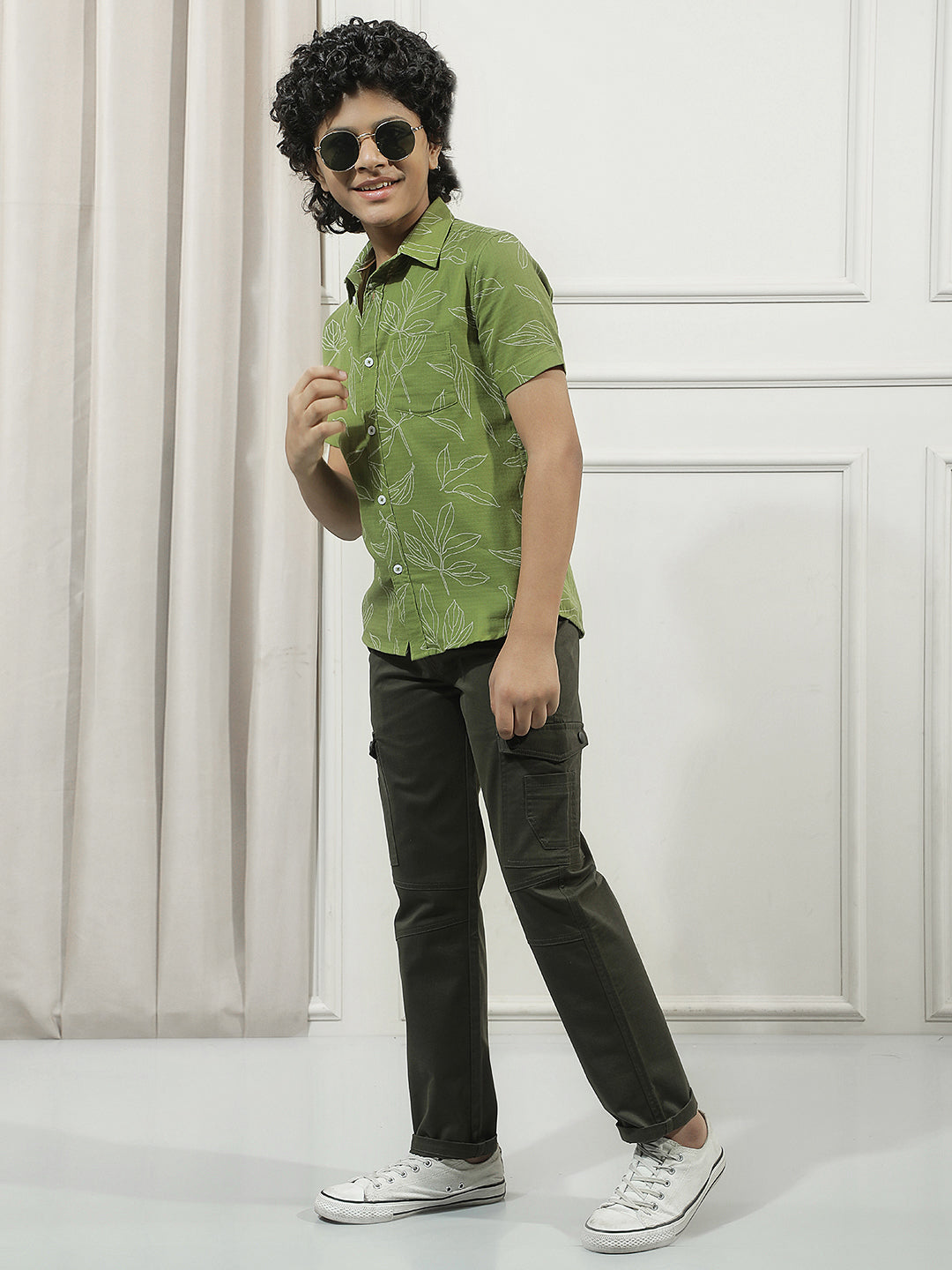 Fern Green 100% Cotton Botanical Print Shirt