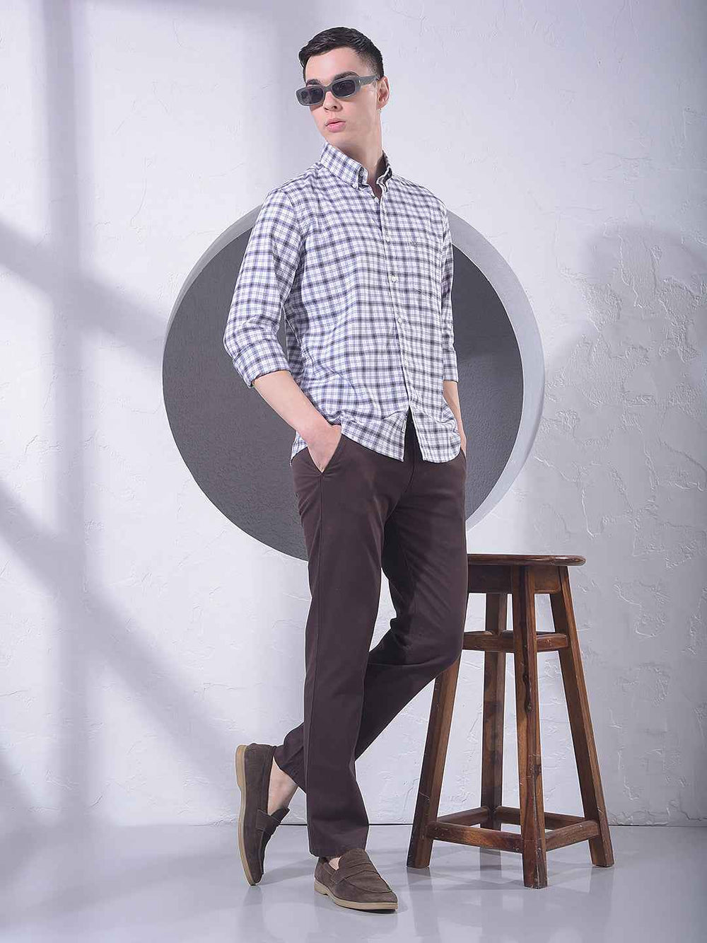 Brown Checked 100% Cotton Shirt