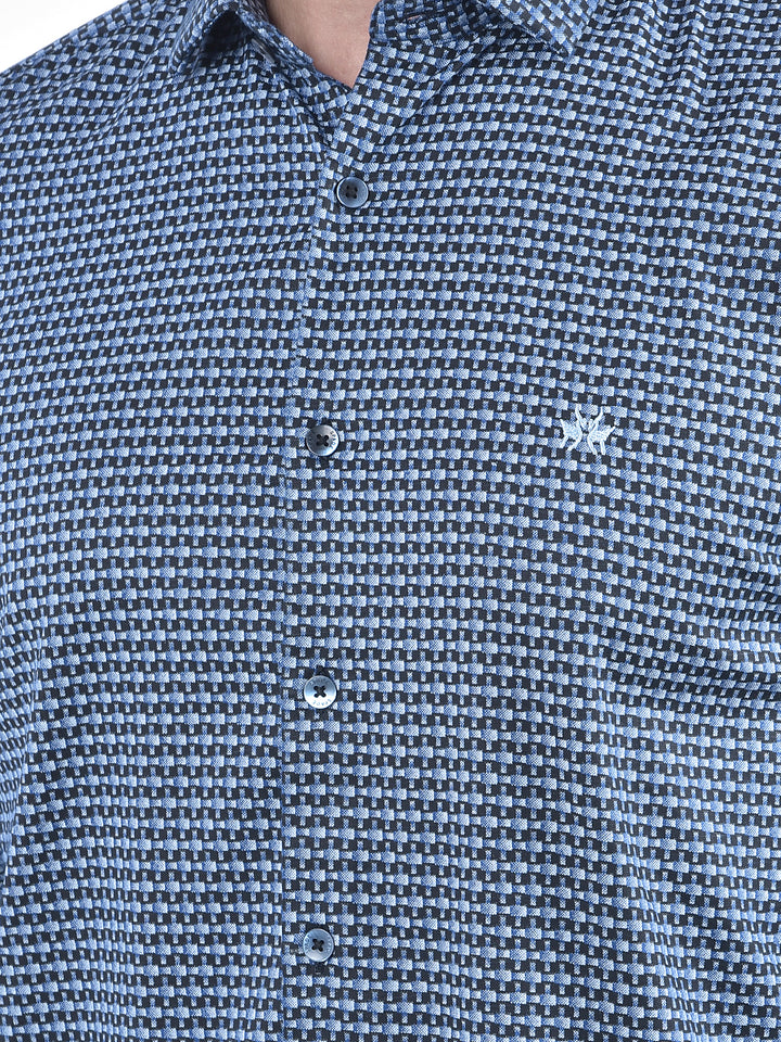 Blue Printed 100% Cotton Shirt