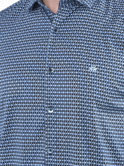 Blue Printed 100% Cotton Shirt