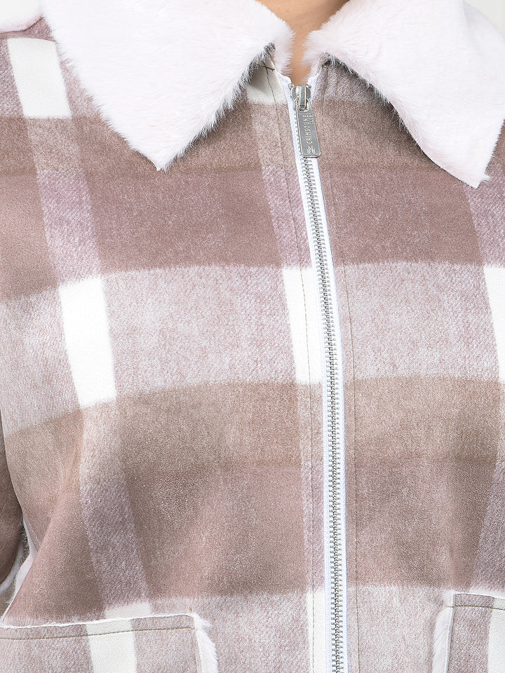 Brown Checked Warm Touch Casual Jacket