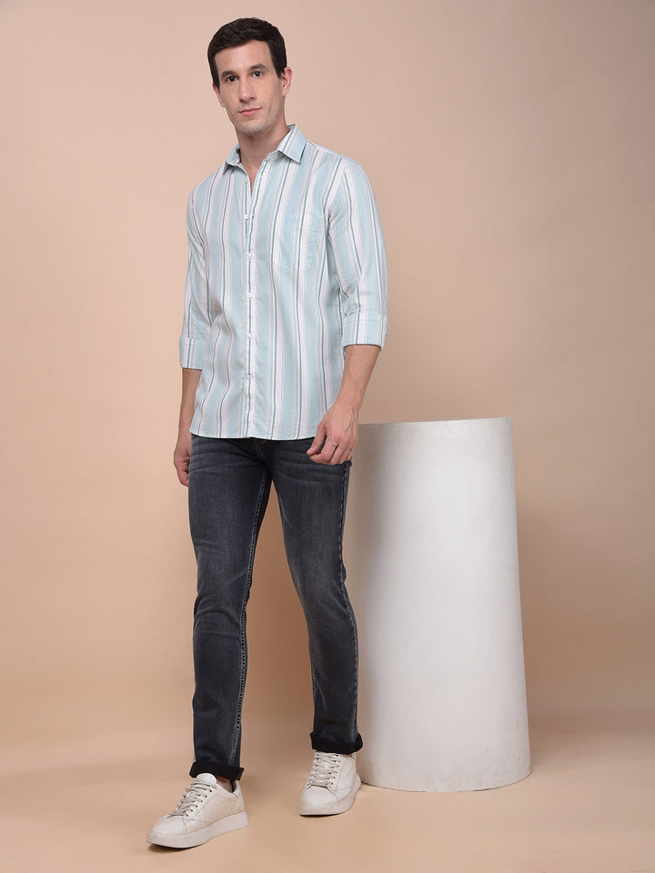 Green Vertical Stripes 100% Cotton Shirt