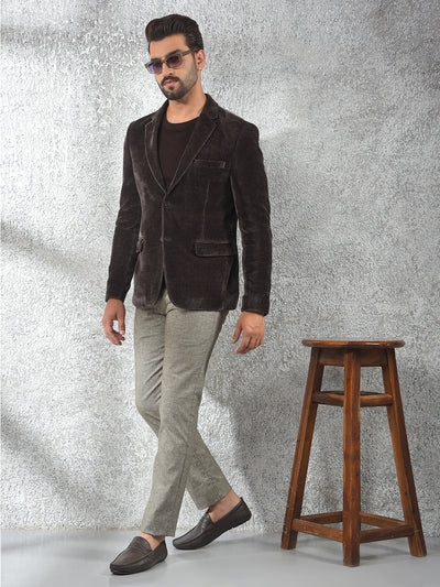 Wine Notched Lapel Knitted Single-Breasted Blazer