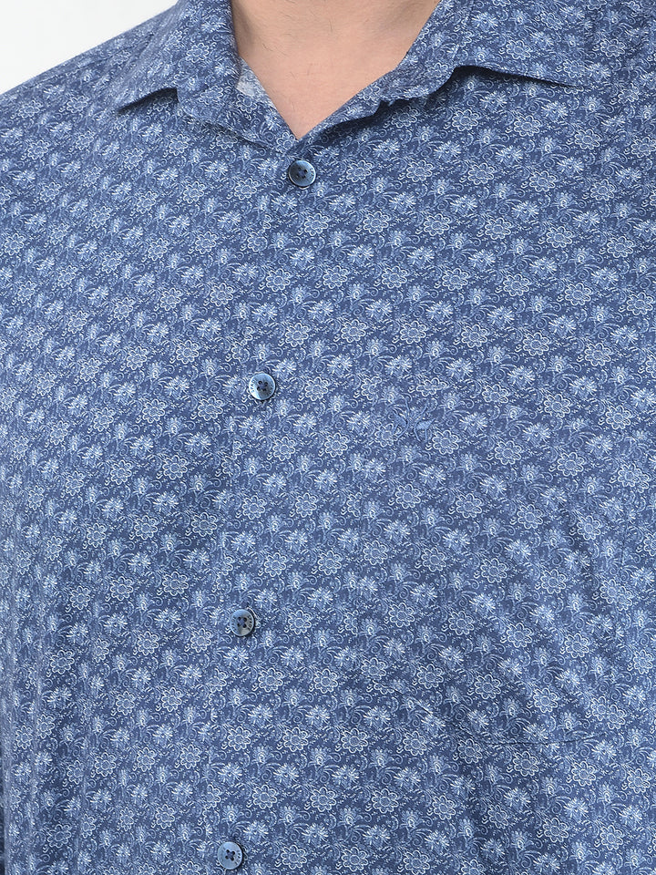 Blue Floral Print 100% Cotton Shirt