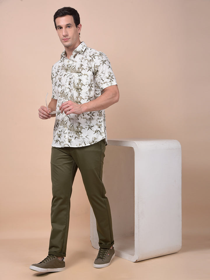 Olive Floral Print Shirt