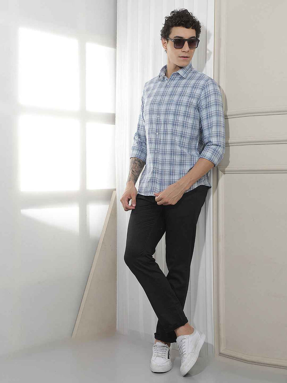 Blue Checked 100% Cotton Shirt