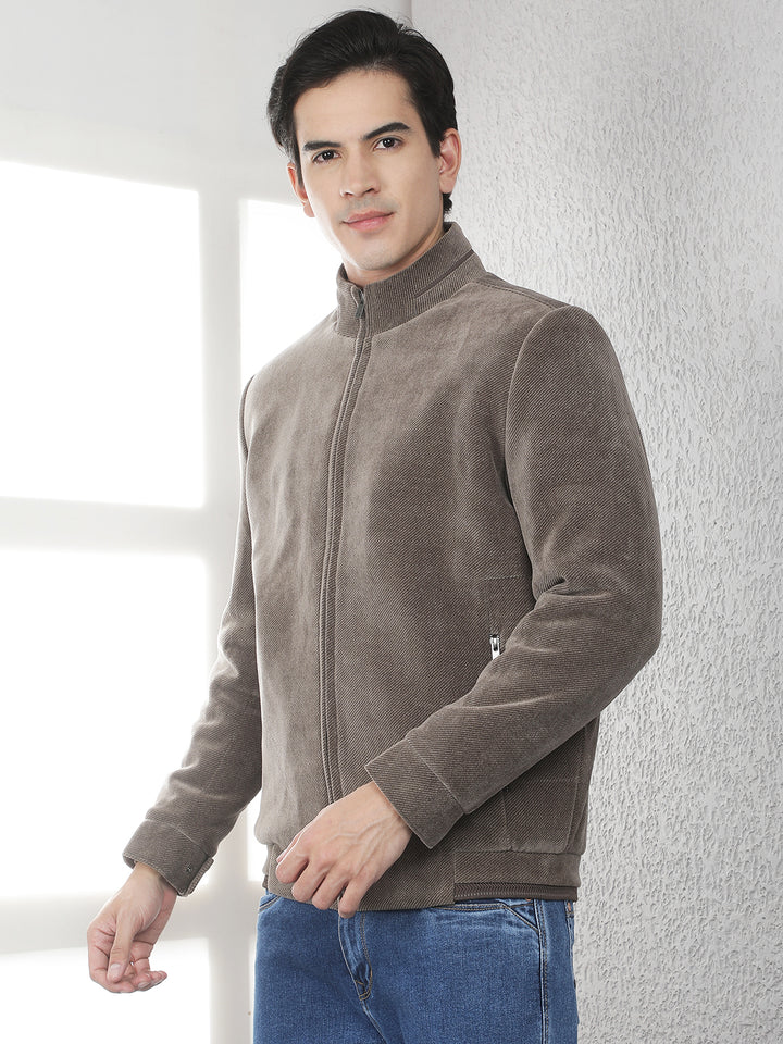 Brown High Neck Corduroy Jacket
