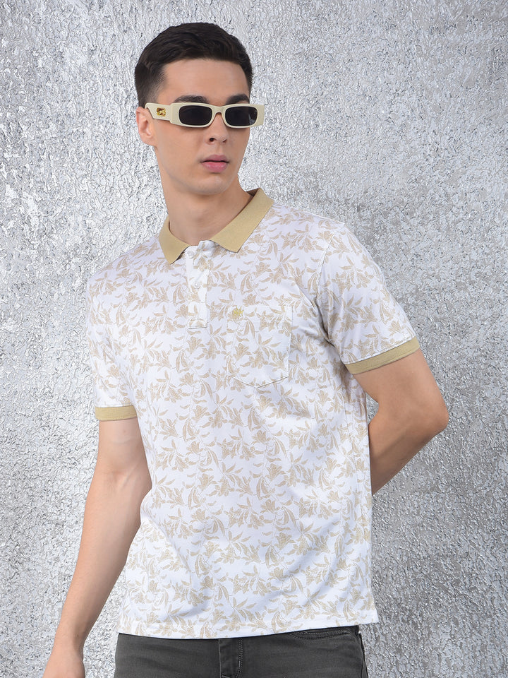 Olive Floral Print Polo-Neck T-Shirt