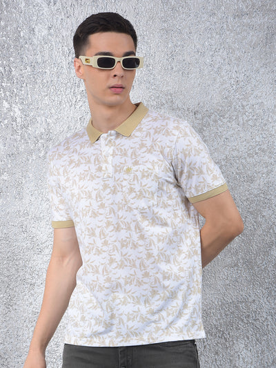 Olive Floral Print Polo-Neck T-Shirt
