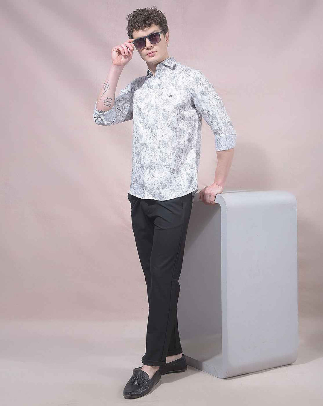 Contemporary Grey Bloom Print Shirt