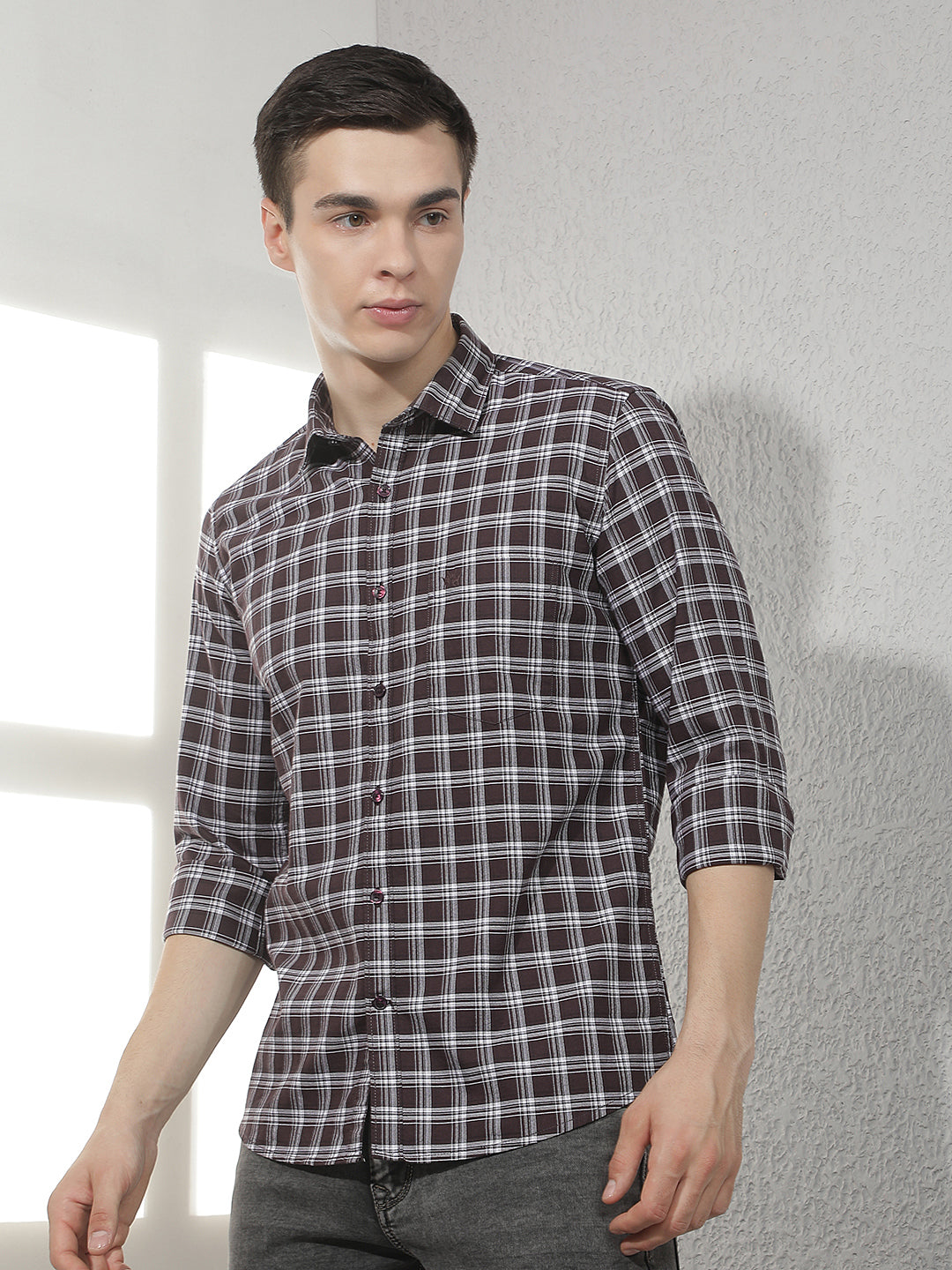 Brown Checked 100% Cotton Shirt