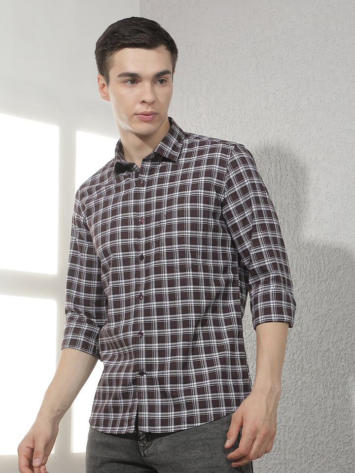 Brown Checked 100% Cotton Shirt