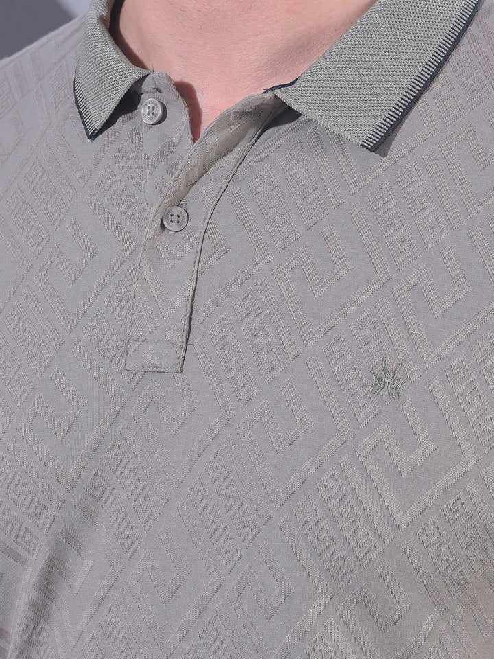 Olive Jacquard Polo Neck T-Shirt