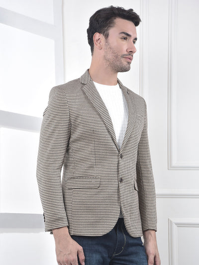 Brown Jacquard Single-Breasted Blazer