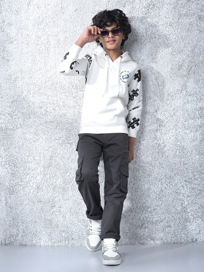 White Printed Hooded Neck Sweatshirt