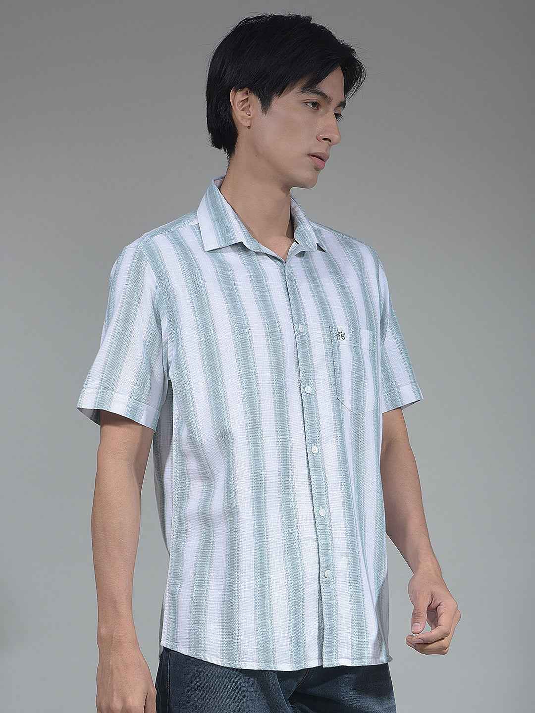 Green Vertical Striped 100% Cotton Shirt