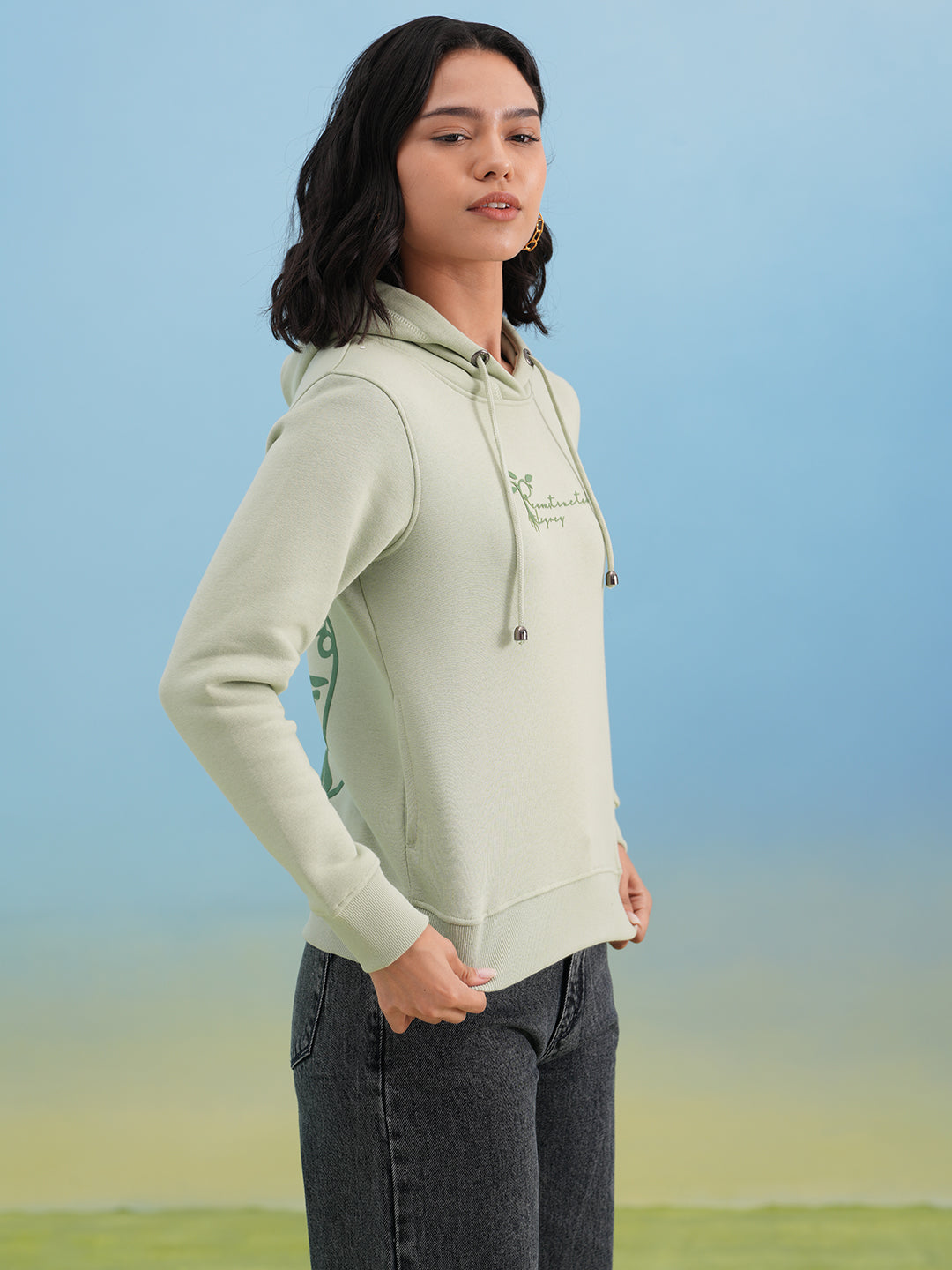 Green Hooded Neck Sweatshirt