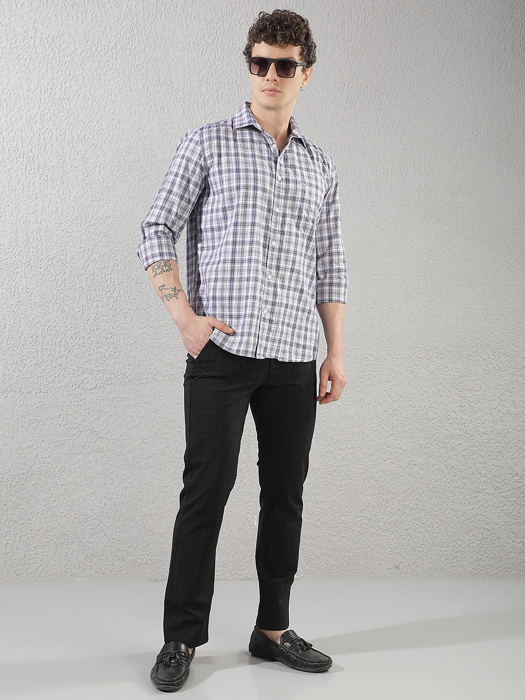 Purple 100% Cotton Checked Shirt
