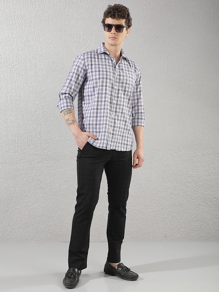 Purple 100% Cotton Checked Shirt