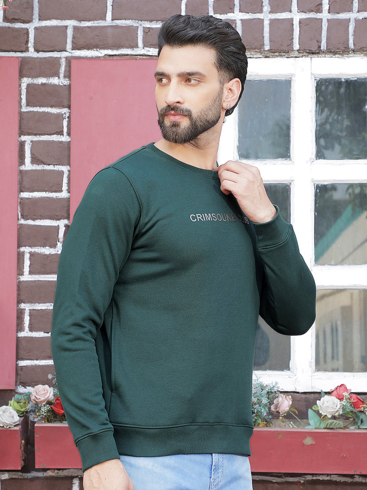Green Typographic Print Round Neck Sweatshirt