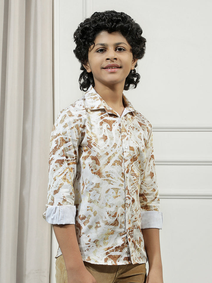 Brown 100% Cotton Camouflage Print Shirt