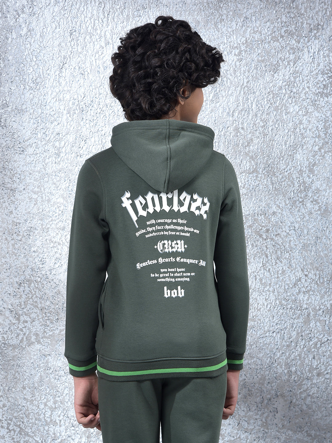 Olive Typographic Print Hooded Neck Sweatshirt