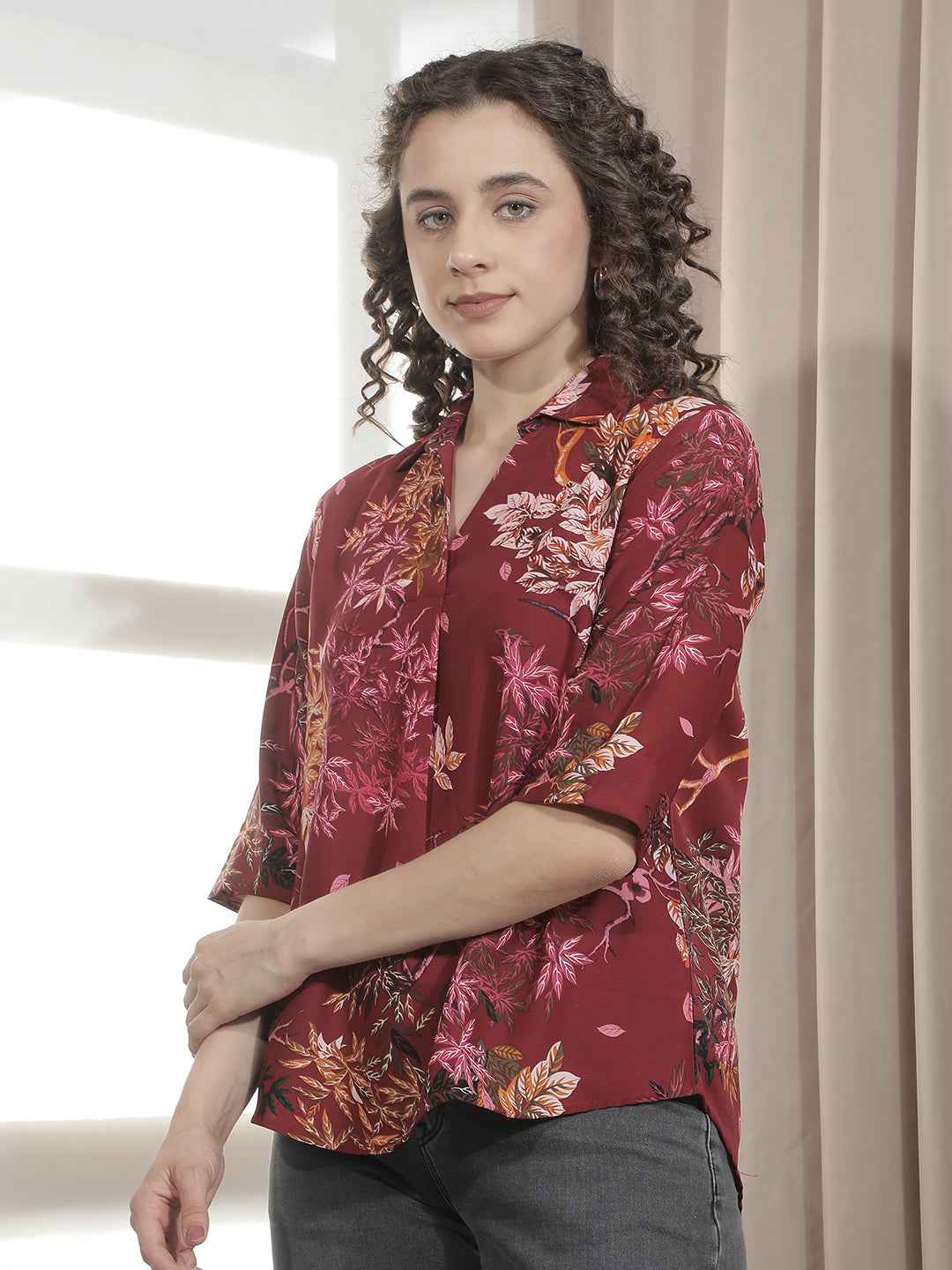 Hot Red Floral Print Top